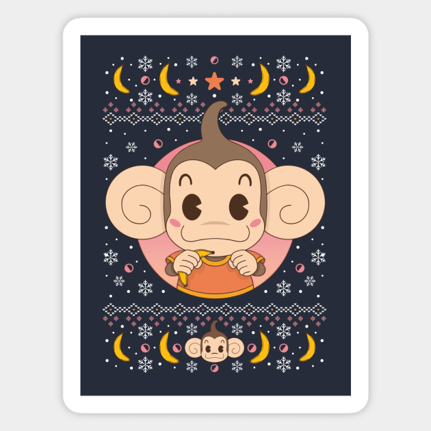 Monkey Banana Christmas Sweater Magnet by Alundrart